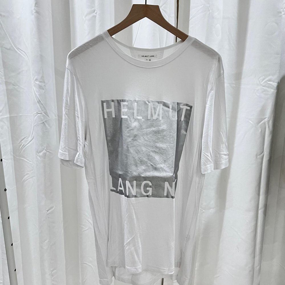 Helmut Lang Silver Block Logo Stretchy Cotton Blend Tshirt